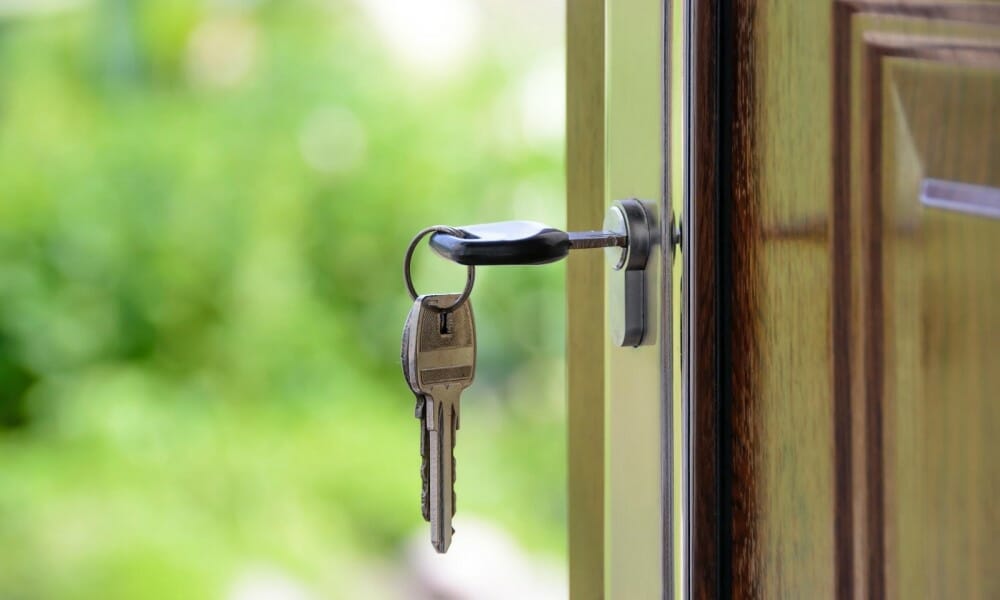 door with key in lock
