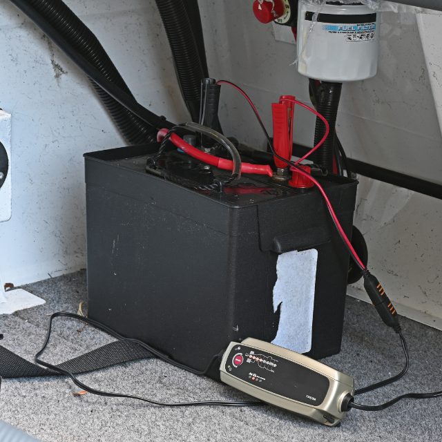 boat batteries sitting on charge on the boat